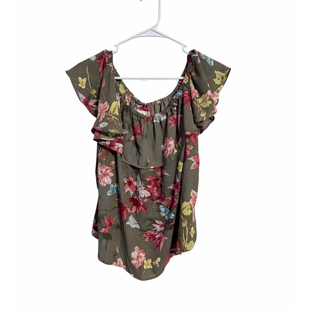Maeve Light Green Floral Short Sleeve Blouse Women's Size X-Small